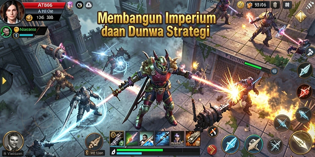Screenshot utama AT866 menampilkan aksi strategis dalam membangun kerajaan.