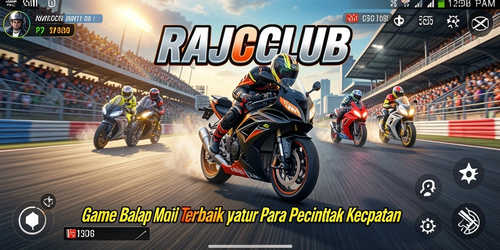Tampilan gameplay seru dari RAJACLUB saat balapan motor.