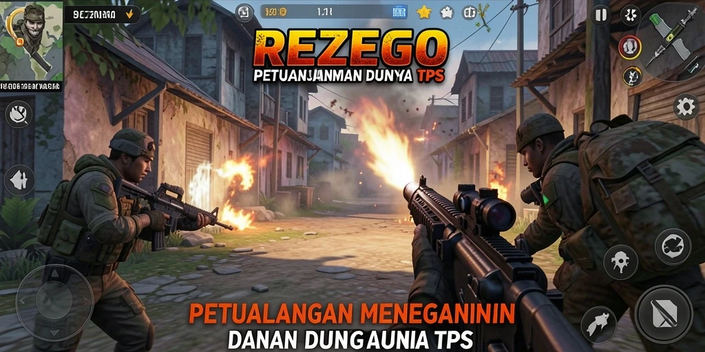 Tampilan utama gameplay REZEGO dengan aksi tembak-menembak yang seru.