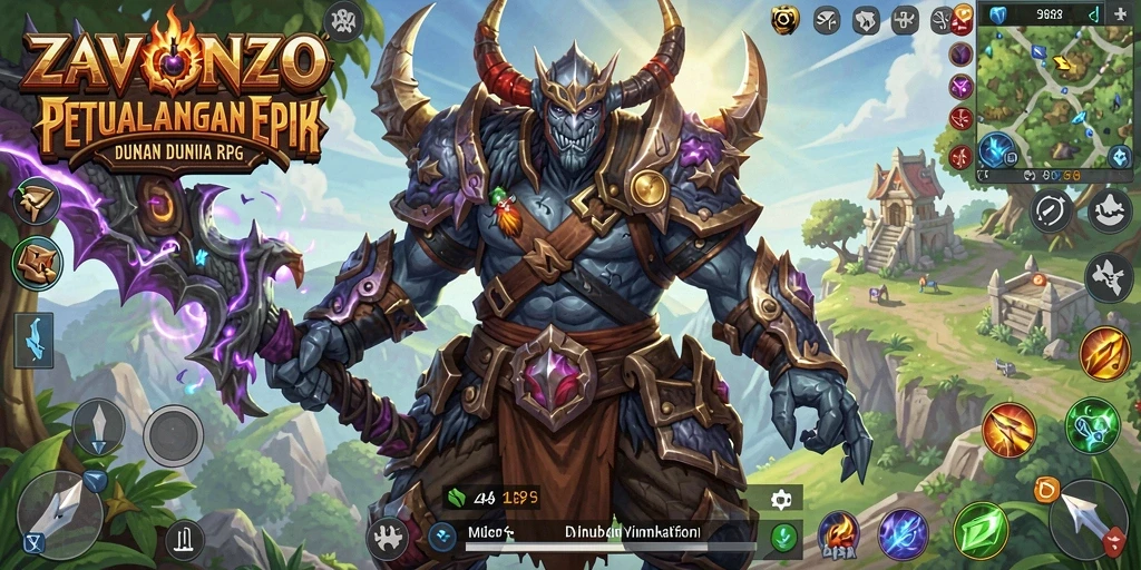 Tampilan gameplay ZAVONZO yang penuh aksi dan petualangan RPG.